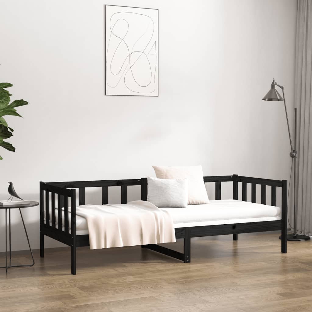 fekete tömör fenyőfa kanapéágy 90 x 190 cm