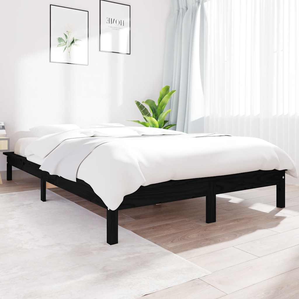 fekete franciaágy tömör fenyőfa ágykeret 150x200 cm
