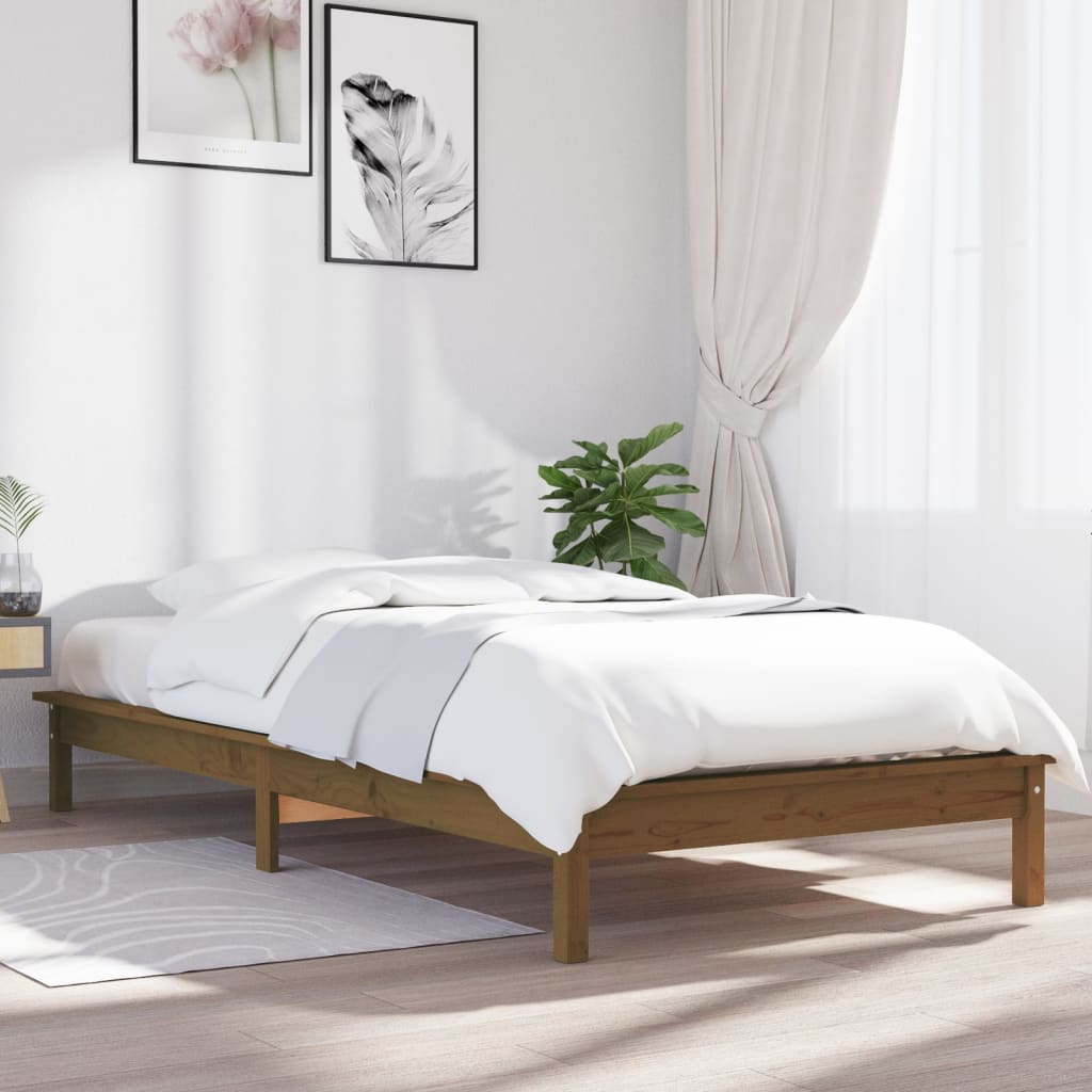 mézbarna tömör fenyőfa ágykeret 90 x 190 cm (Single)