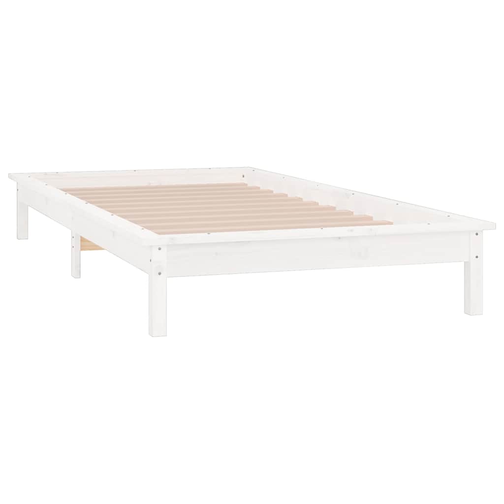 fehér tömör fa ágykeret LED-világítással 90 x 200 cm
