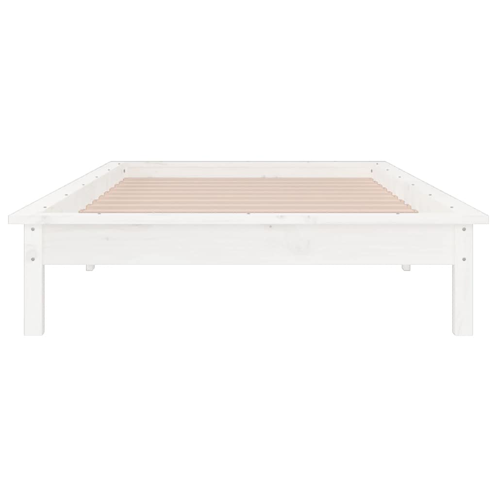 fehér tömör fa ágykeret LED-világítással 90 x 200 cm