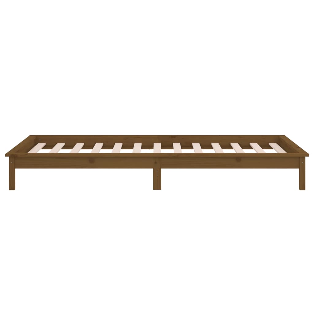 mézbarna tömör fa ágykeret LED-ekkel 90 x 200 cm