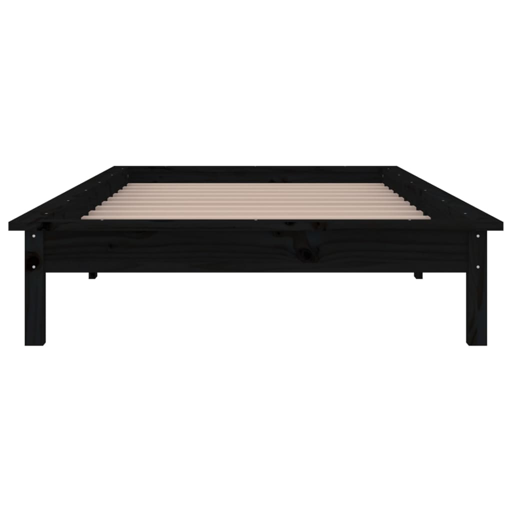 fekete tömör fa ágykeret LED-világítással 90 x 200 cm