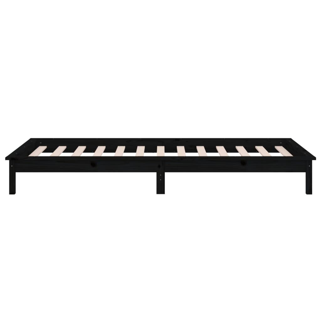 fekete tömör fa ágykeret LED-világítással 90 x 200 cm