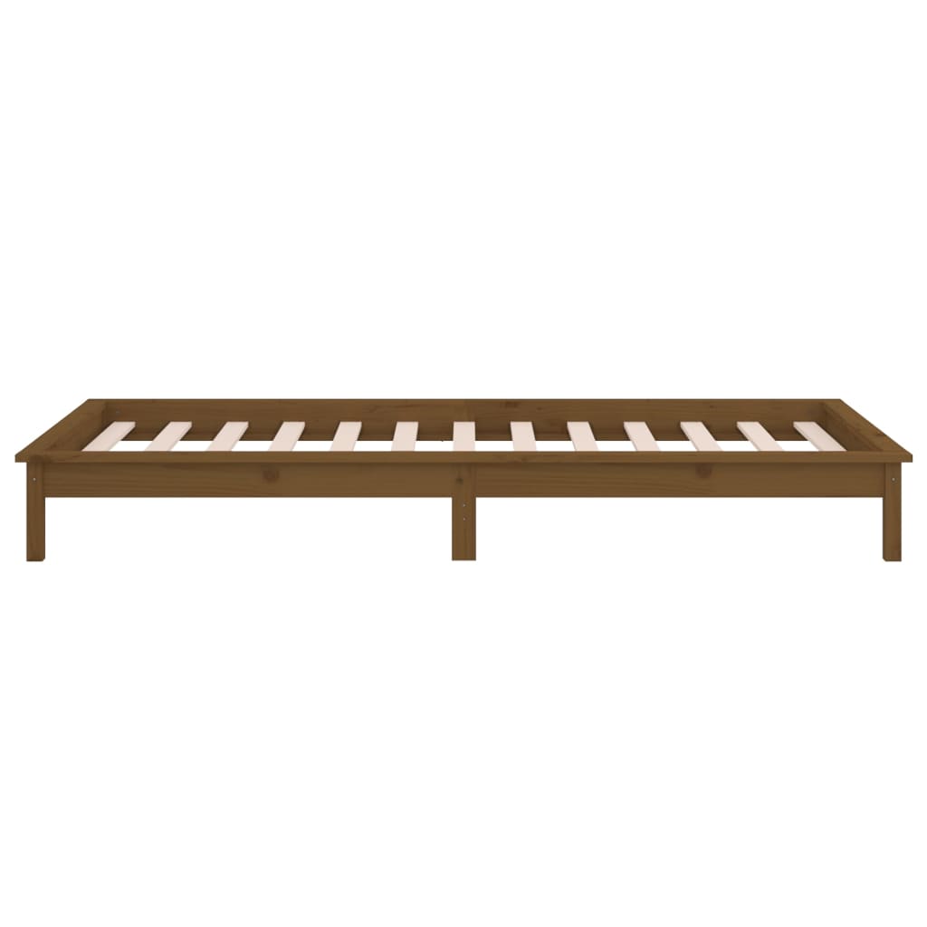 mézbarna tömör fa ágykeret LED világítással 100 x 200 cm