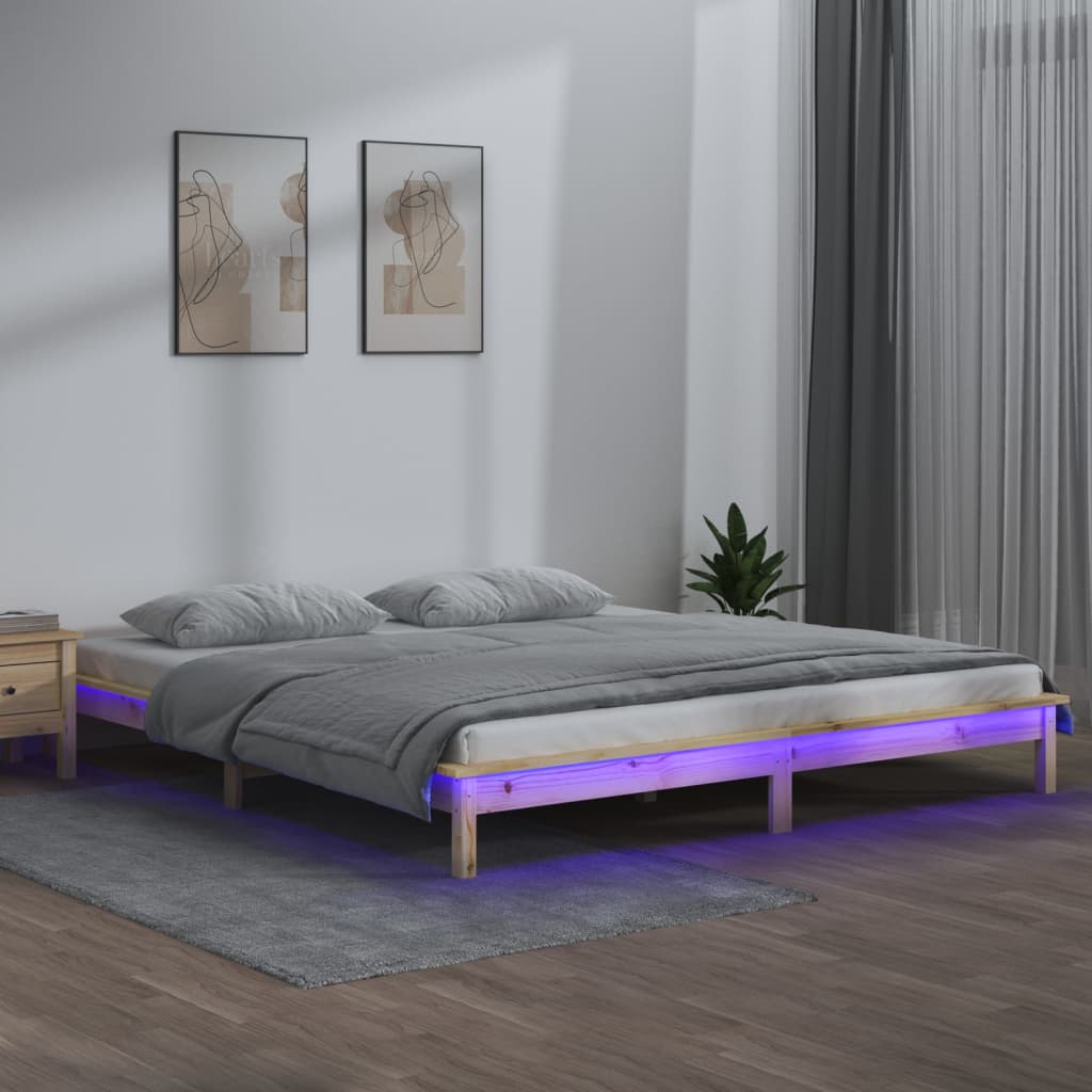 tömör fa ágykeret LED-világítással 140 x 200 cm