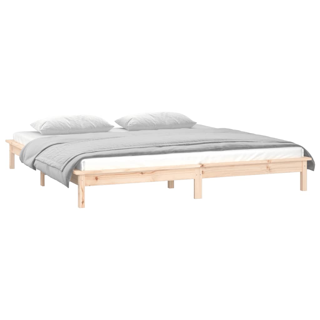 King Size tömör fa LED-es ágykeret 150 x 200 cm