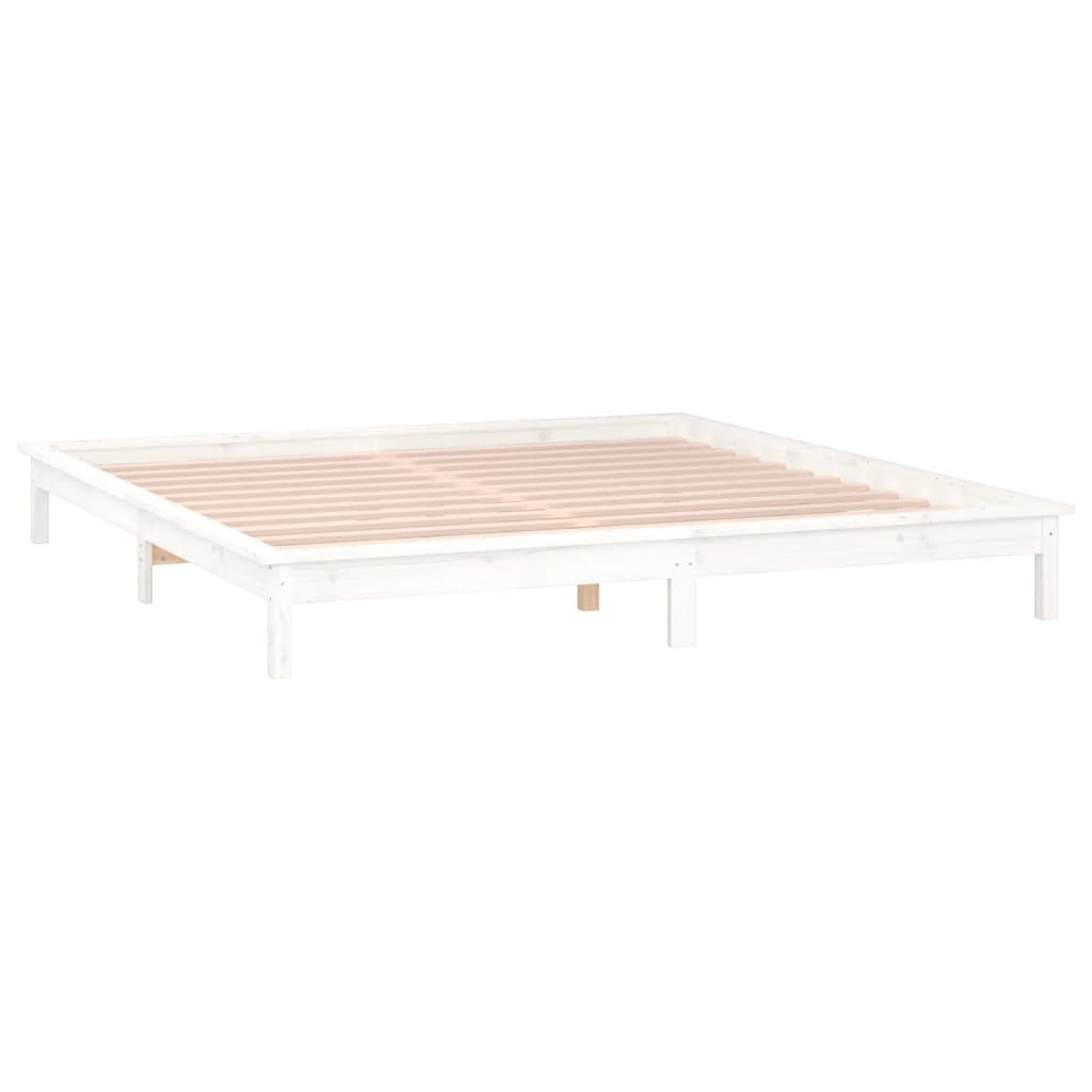 King Size fehér tömör fa LED-es ágykeret 150 x 200 cm