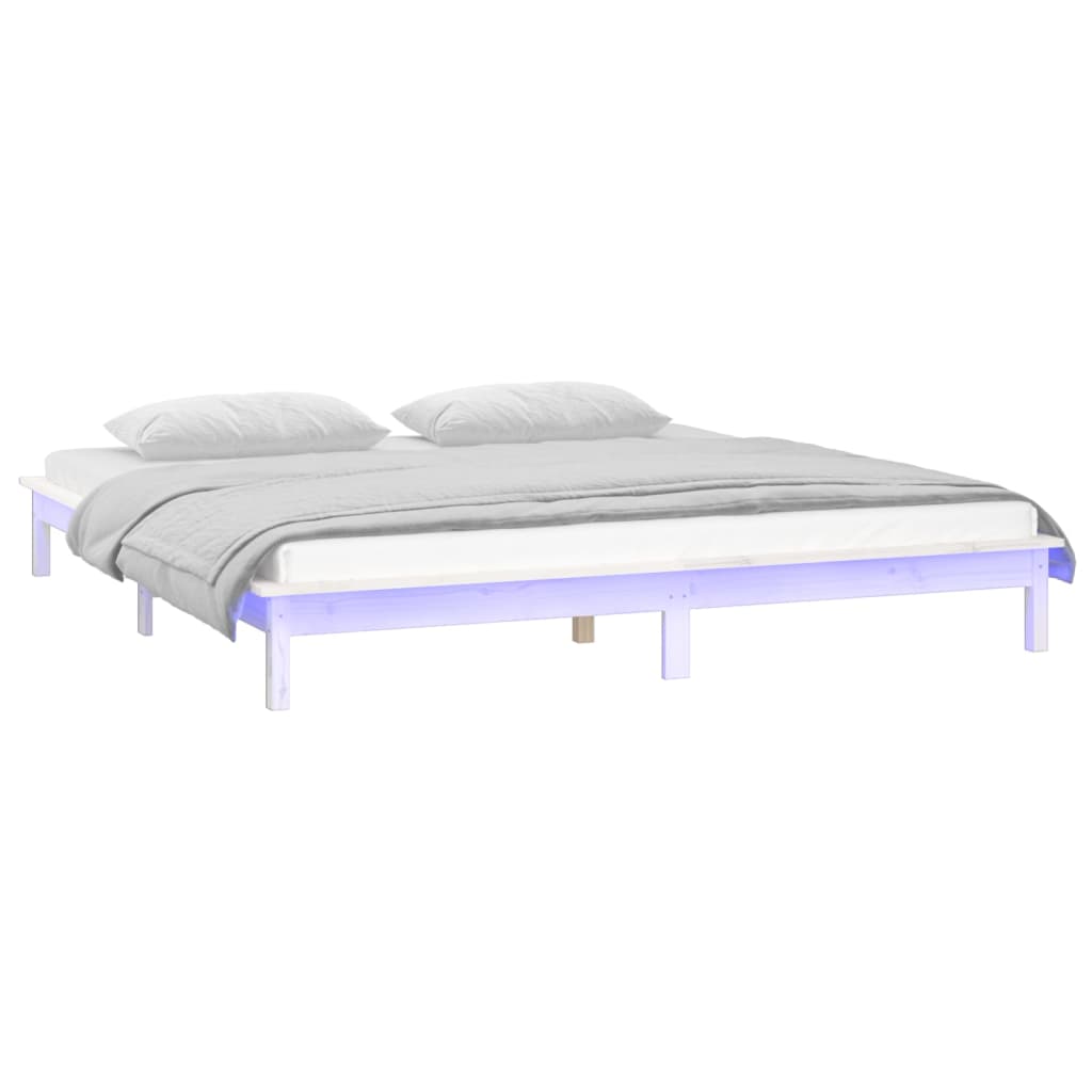 fehér tömör fa ágykeret LED-ekkel 180 x 200 cm (Super King)