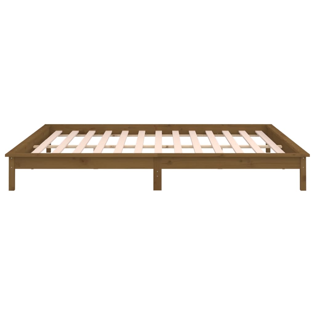mézbarna tömör fa ágykeret LED-ekkel 200 x 200 cm