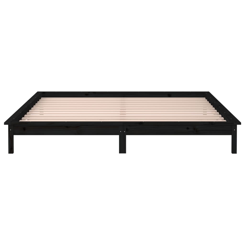 fekete tömör fa ágykeret LED-világítással 200 x 200 cm