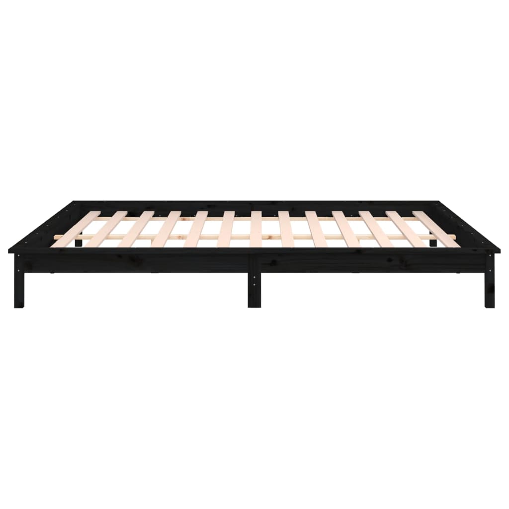 fekete tömör fa ágykeret LED-világítással 200 x 200 cm