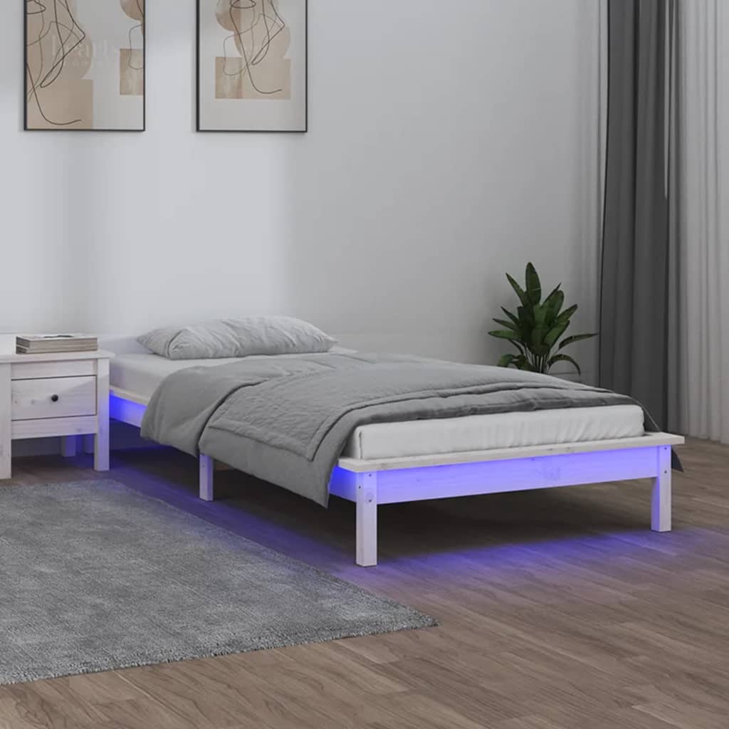 Small Single fehér tömör fa LED-es ágykeret 75 x 190 cm