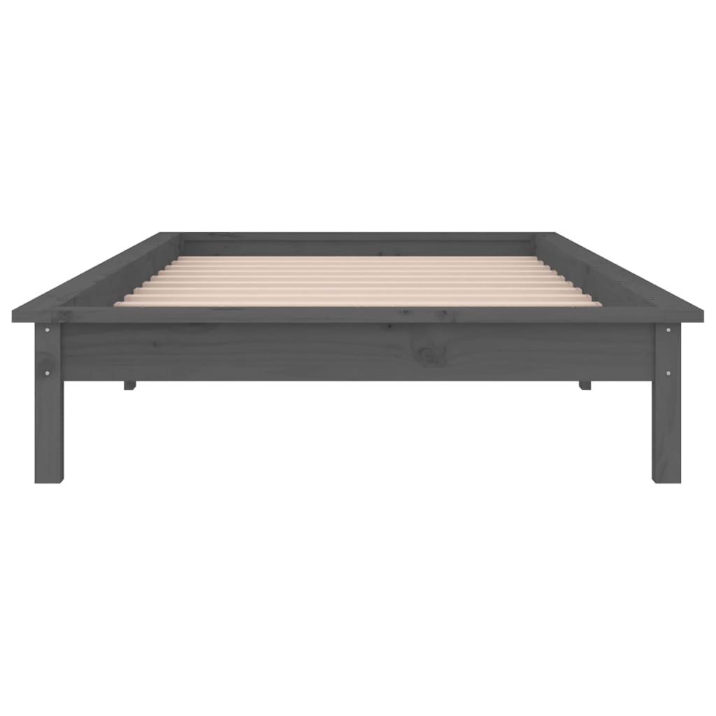 kis egyszemélyes szürke tömör fa LED-es ágykeret 75 x 190 cm