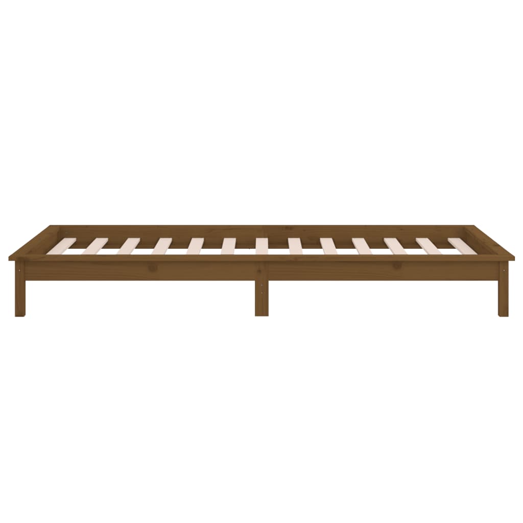 kis egyszemélyes mézbarna tömör fa LED-es ágykeret 75 x 190 cm