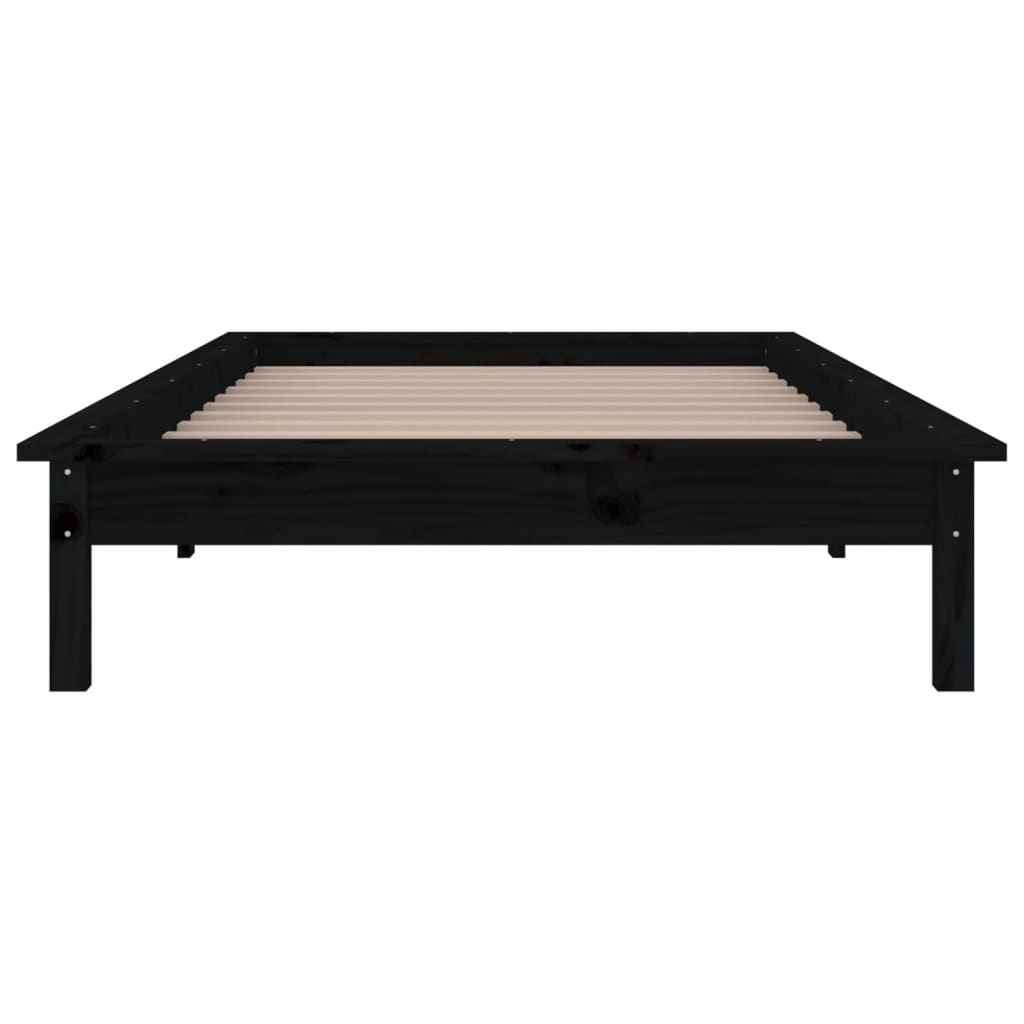 kis egyszemélyes fekete tömör fa LED-es ágykeret 75 x 190 cm