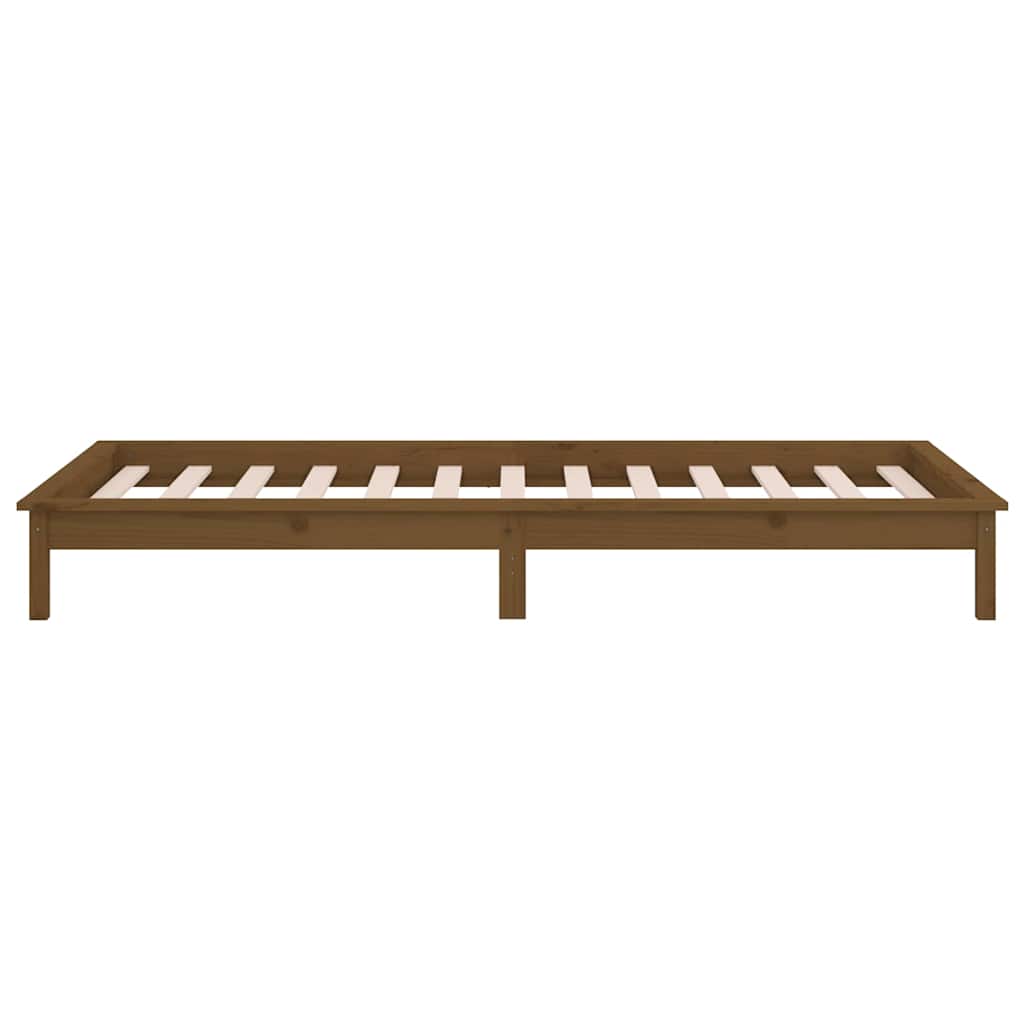 egyszemélyes mézbarna tömör fa LED-es ágykeret 90 x 190 cm