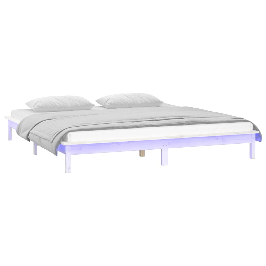 kis kétszemélyes fehér tömör fa LED-es ágykeret 120 x 190 cm