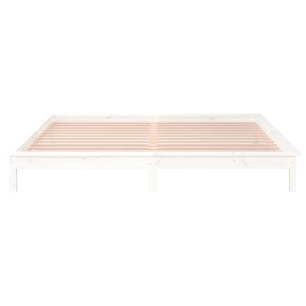 kis kétszemélyes fehér tömör fa LED-es ágykeret 120 x 190 cm