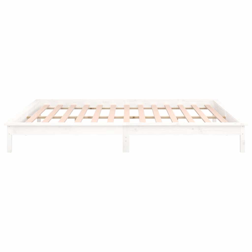 kis kétszemélyes fehér tömör fa LED-es ágykeret 120 x 190 cm