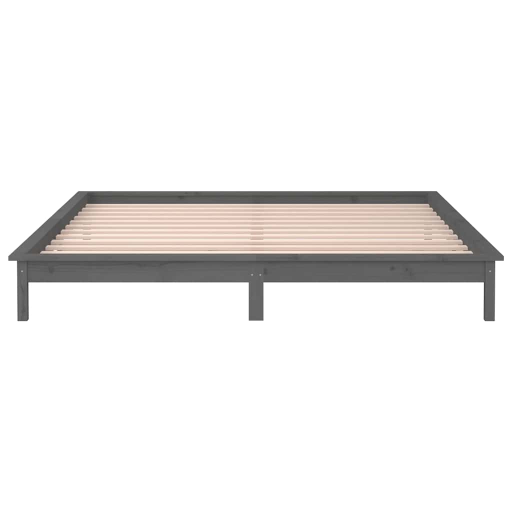 kis kétszemélyes szürke tömör fa LED-es ágykeret 120 x 190 cm