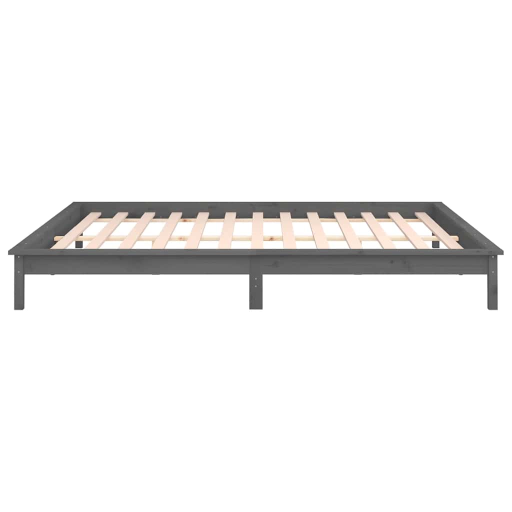 kis kétszemélyes szürke tömör fa LED-es ágykeret 120 x 190 cm