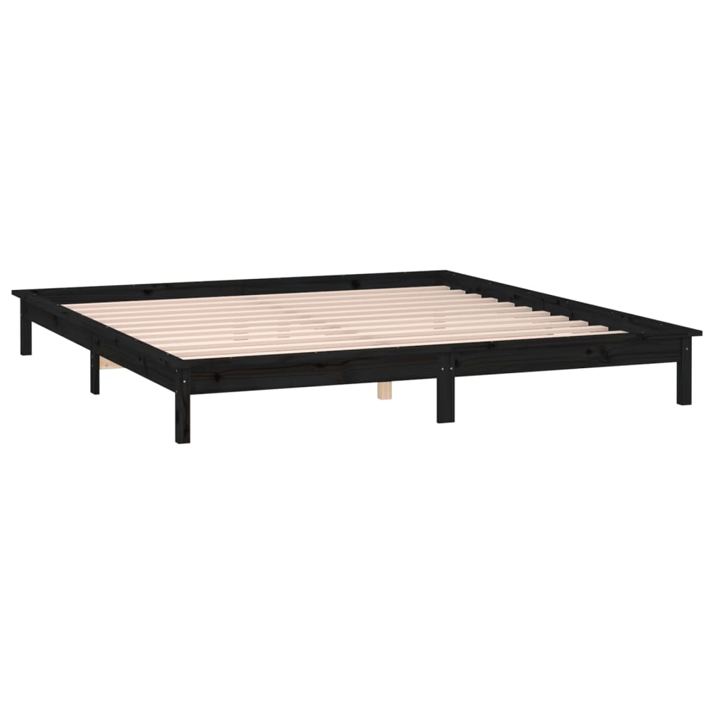 kis kétszemélyes fekete tömör fa LED-es ágykeret 120 x 190 cm