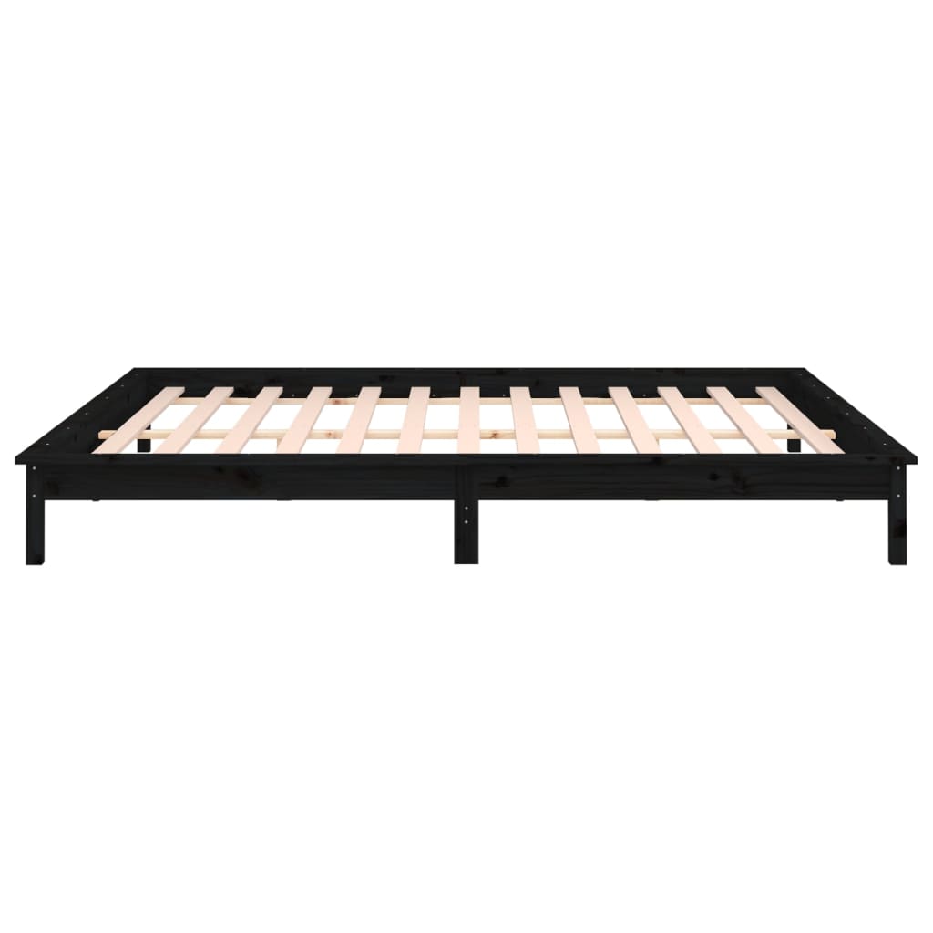 kis kétszemélyes fekete tömör fa LED-es ágykeret 120 x 190 cm
