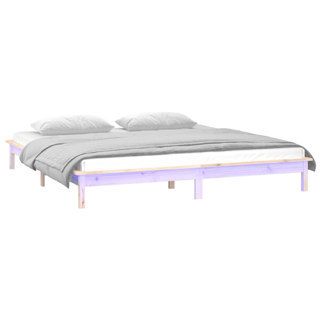 kétszemélyes tömör fa LED-es ágykeret 135 x 190 cm