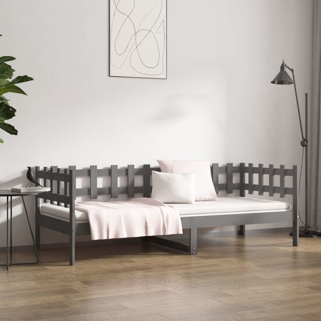szürke tömör fenyőfa kanapéágy 90 x 200 cm