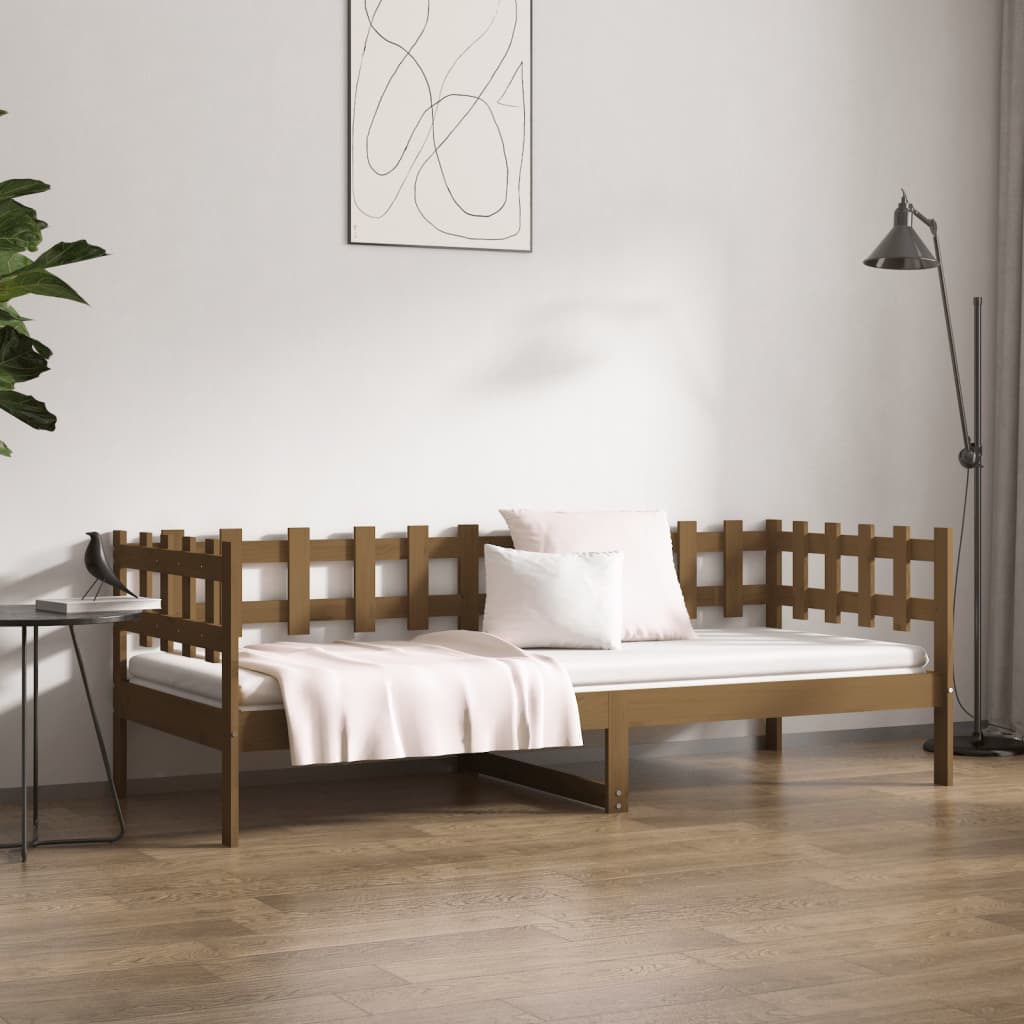 mézbarna tömör fenyőfa kanapéágy 90 x 200 cm