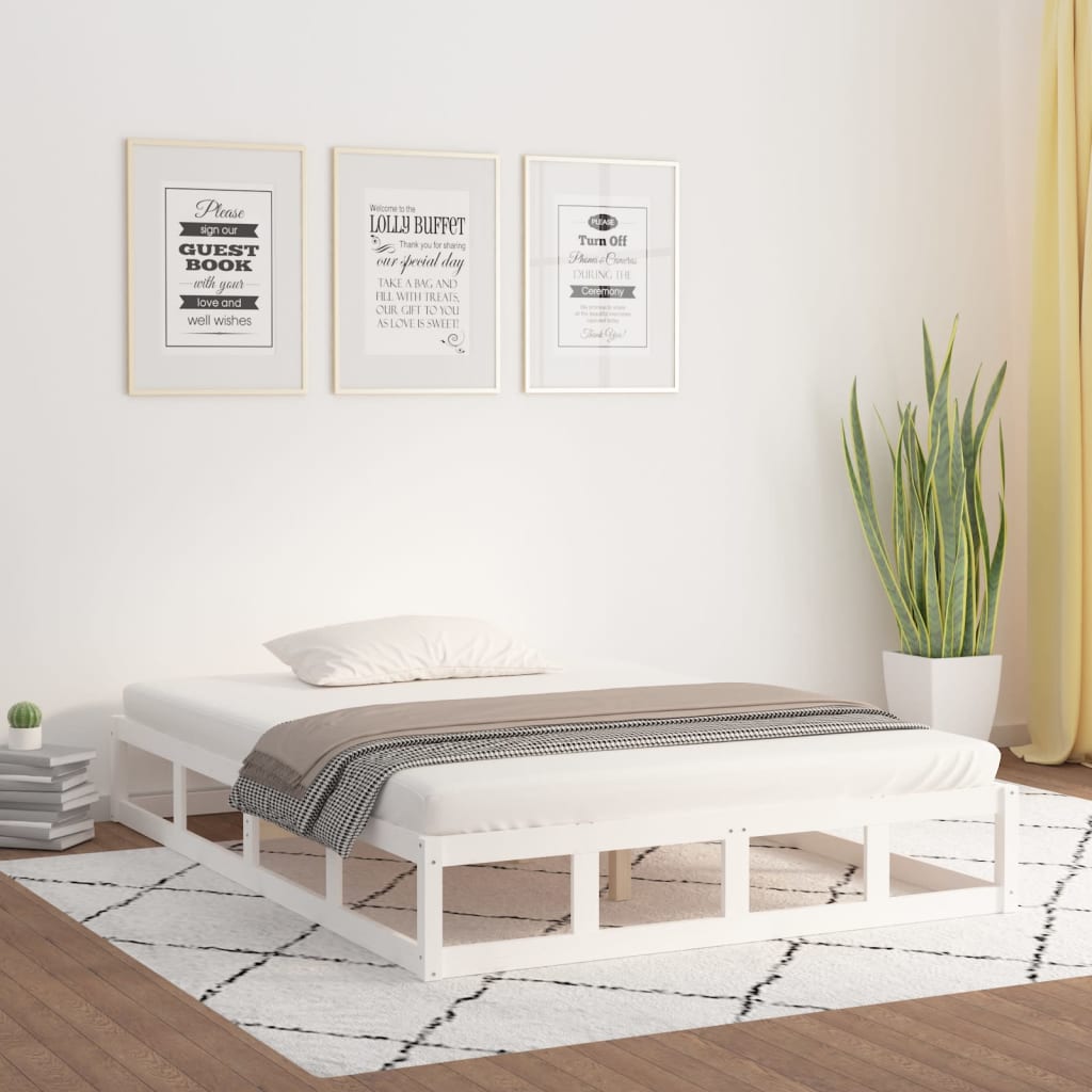 fehér tömör fa ágykeret 150 x 200 cm (King Size)