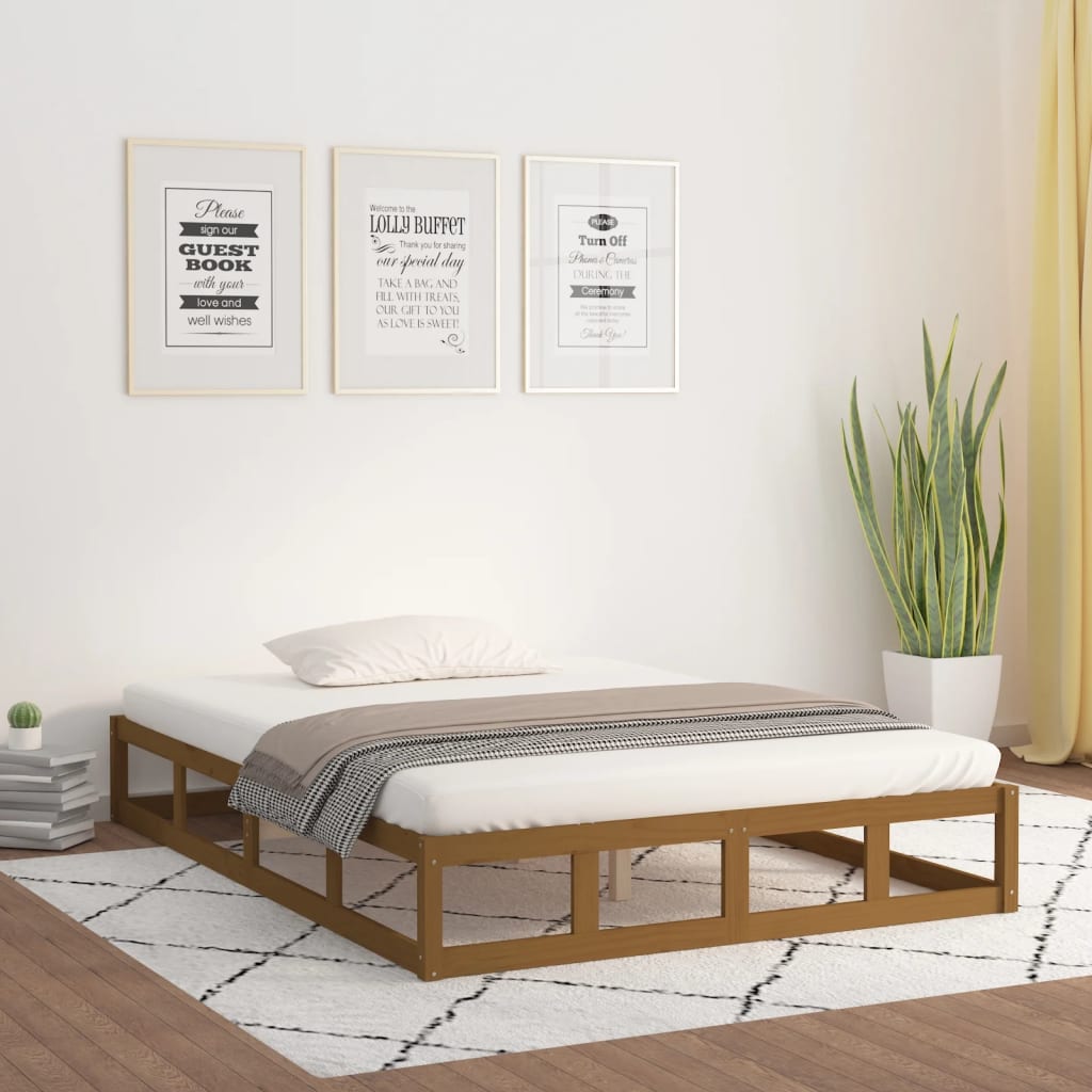 mézbarna tömör fa ágykeret 200 x 200 cm