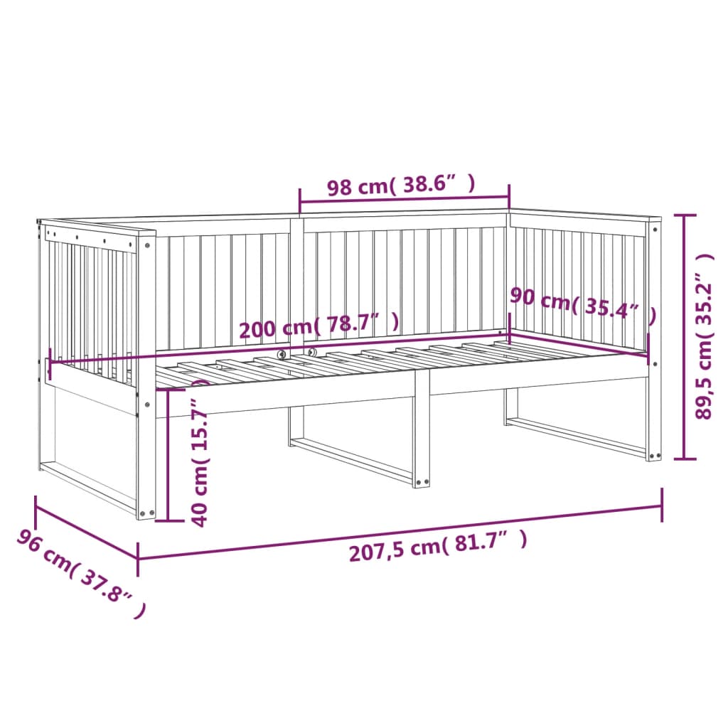 fehér tömör fenyőfa kanapéágy matrac nélkül 90 x 200 cm