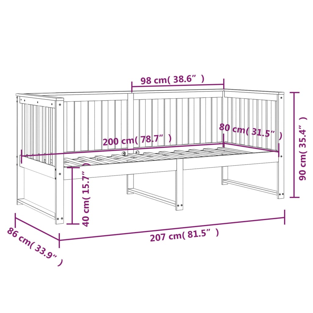 tömör fenyőfa kanapéágy matrac nélkül 80 x 200 cm