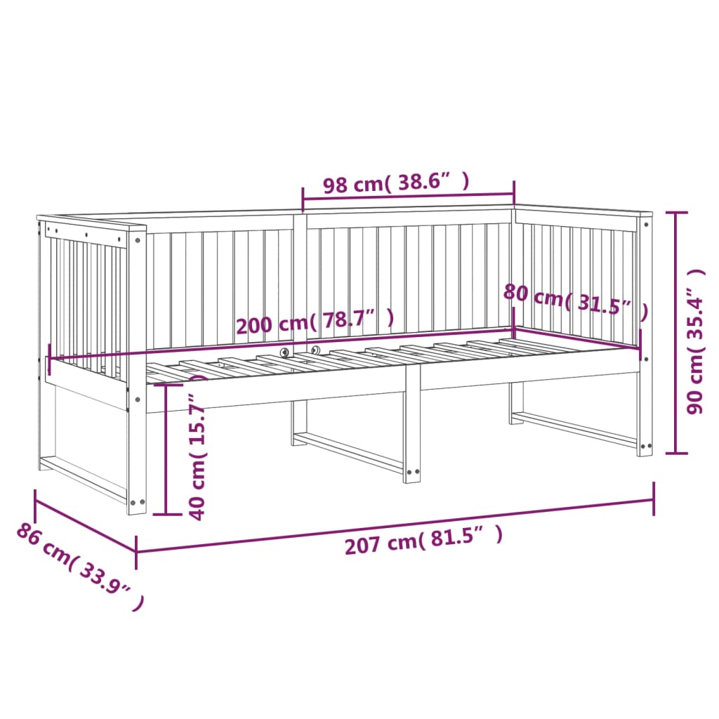 fehér tömör fenyőfa kanapéágy matrac nélkül 80 x 200 cm