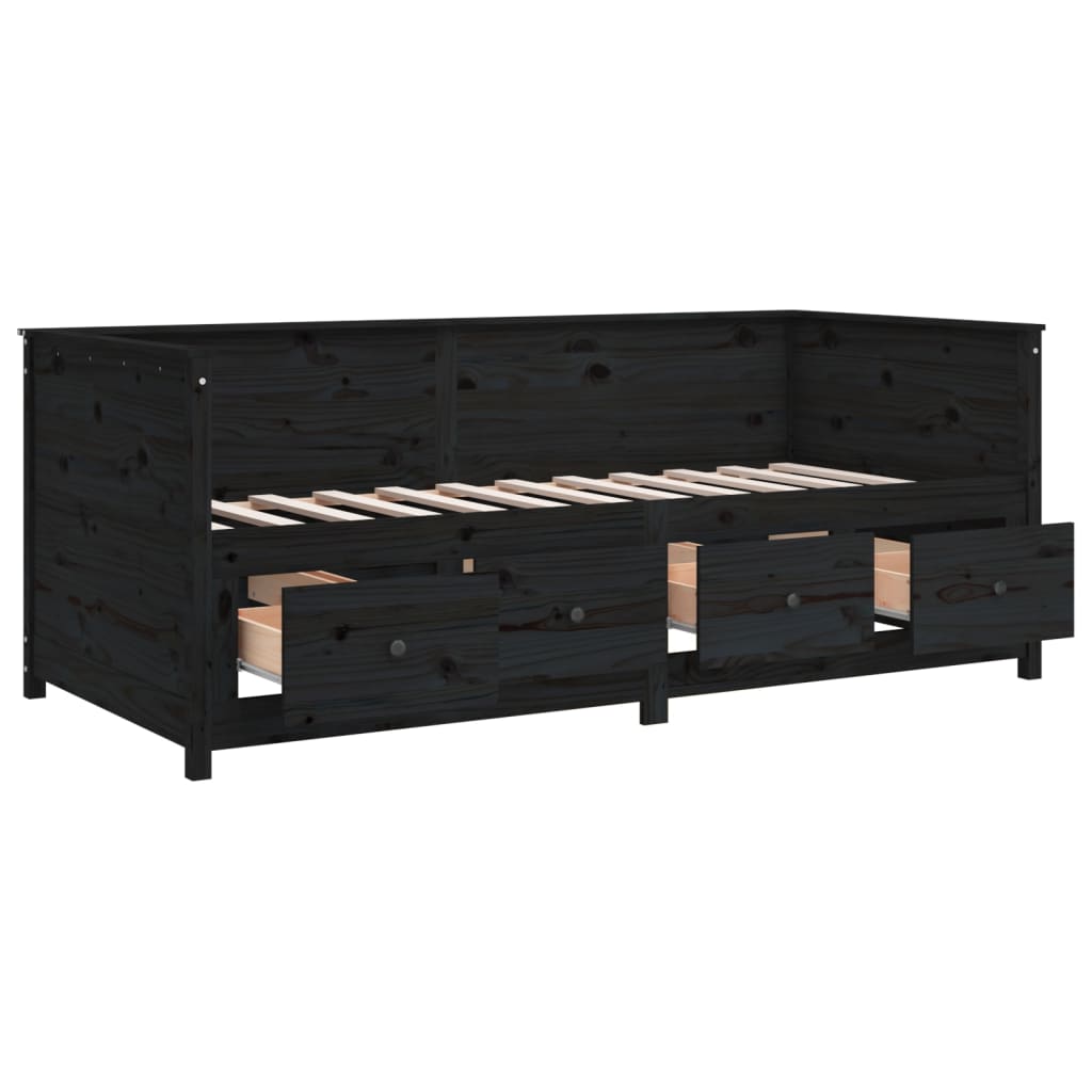fekete tömör fenyőfa kanapéágy 90 x 200 cm