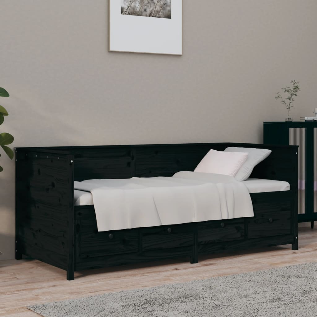 fekete tömör fenyőfa kanapéágy 90 x 190 cm