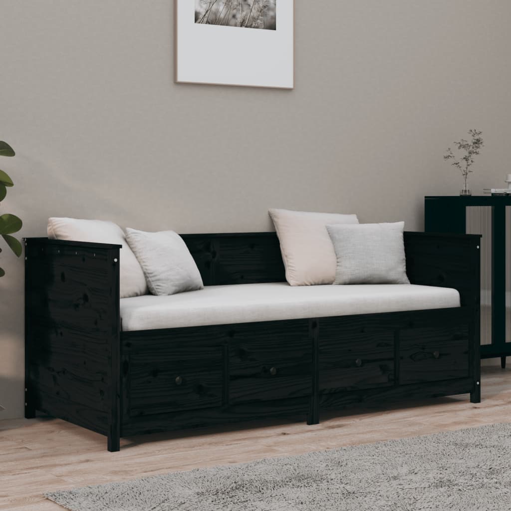fekete tömör fenyőfa kanapéágy 75 x 190 cm