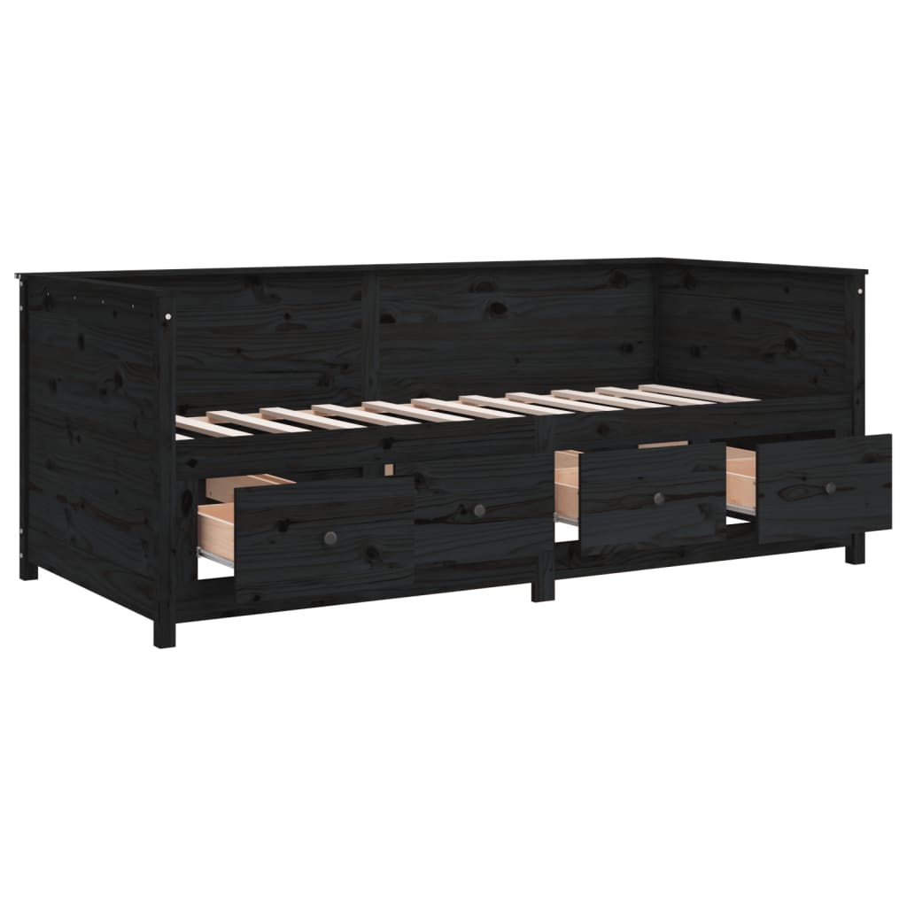 fekete tömör fenyőfa kanapéágy 75 x 190 cm