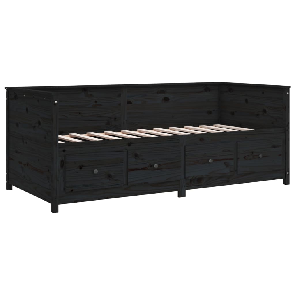 fekete tömör fenyőfa kanapéágy 75 x 190 cm