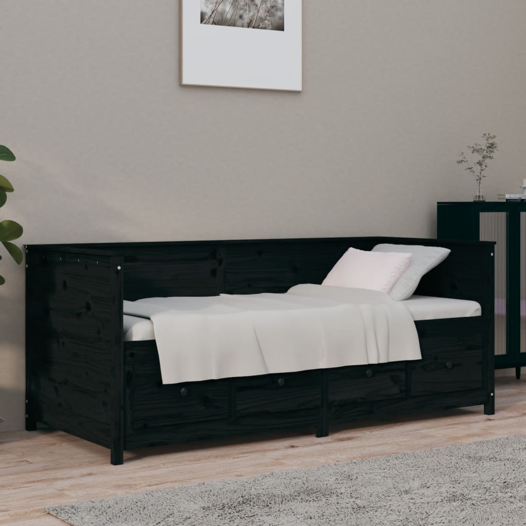 fekete tömör fenyőfa kanapéágy 75 x 190 cm