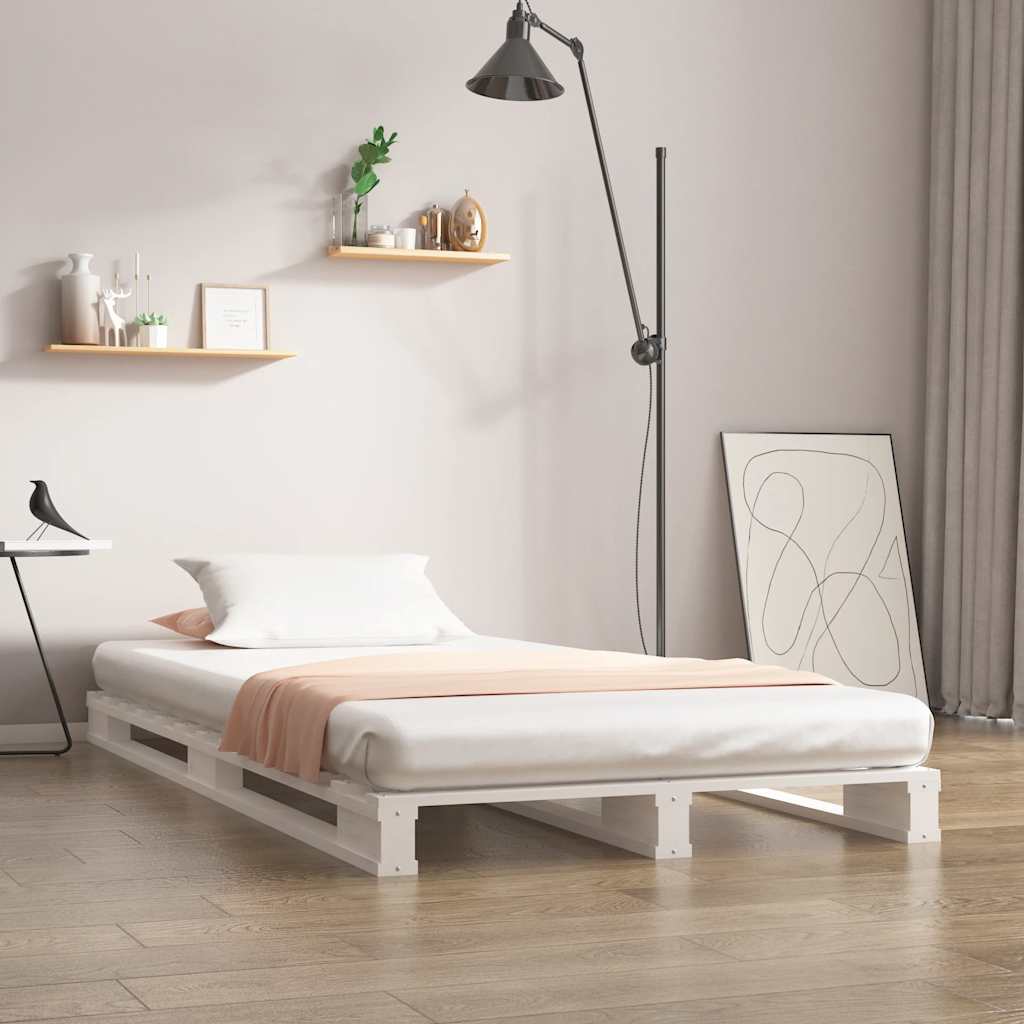 fehér tömör fenyőfa raklapágy 90 x 190 cm (Single)