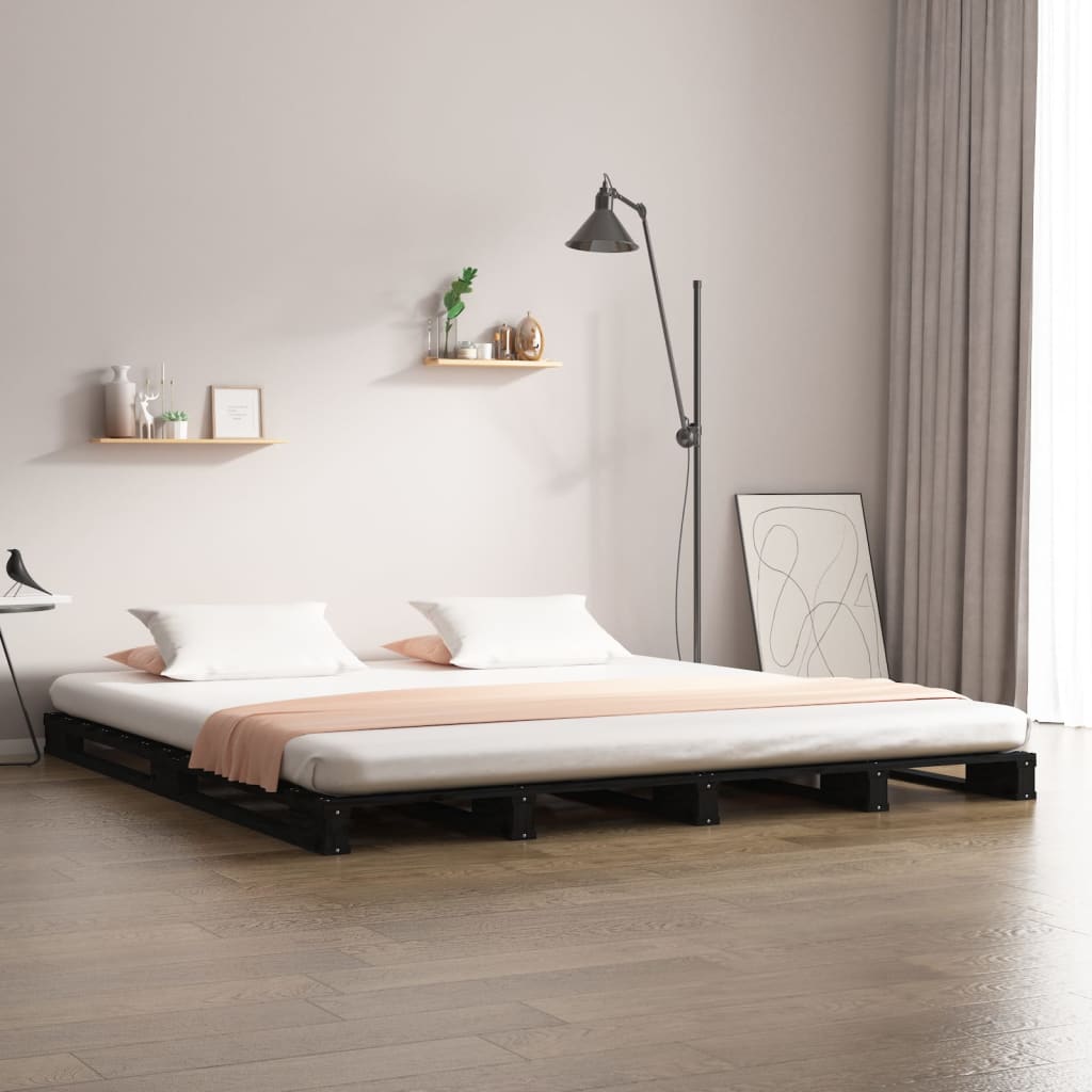 fekete tömör fenyőfa raklapágy 120 x 190 cm (Small Double)