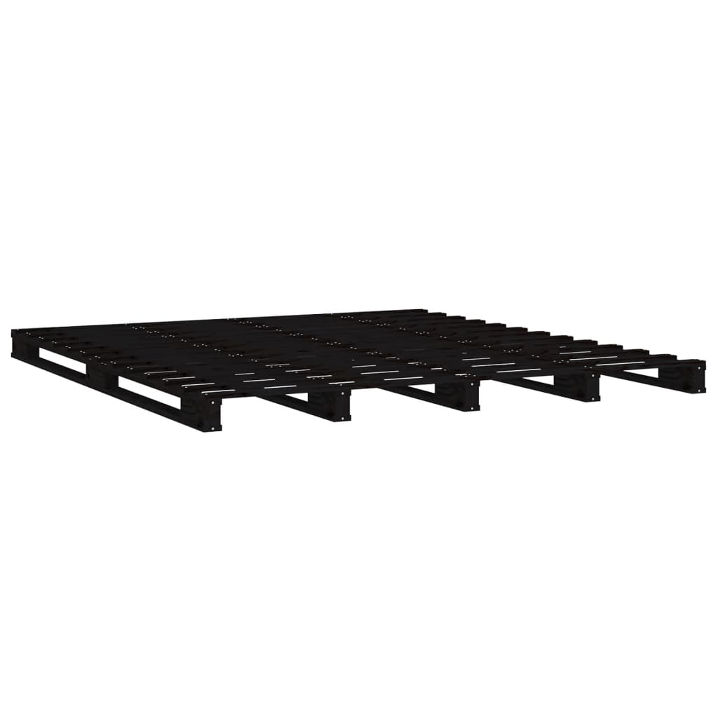 fekete tömör fenyőfa raklapágy 135 x 190 cm (Double)