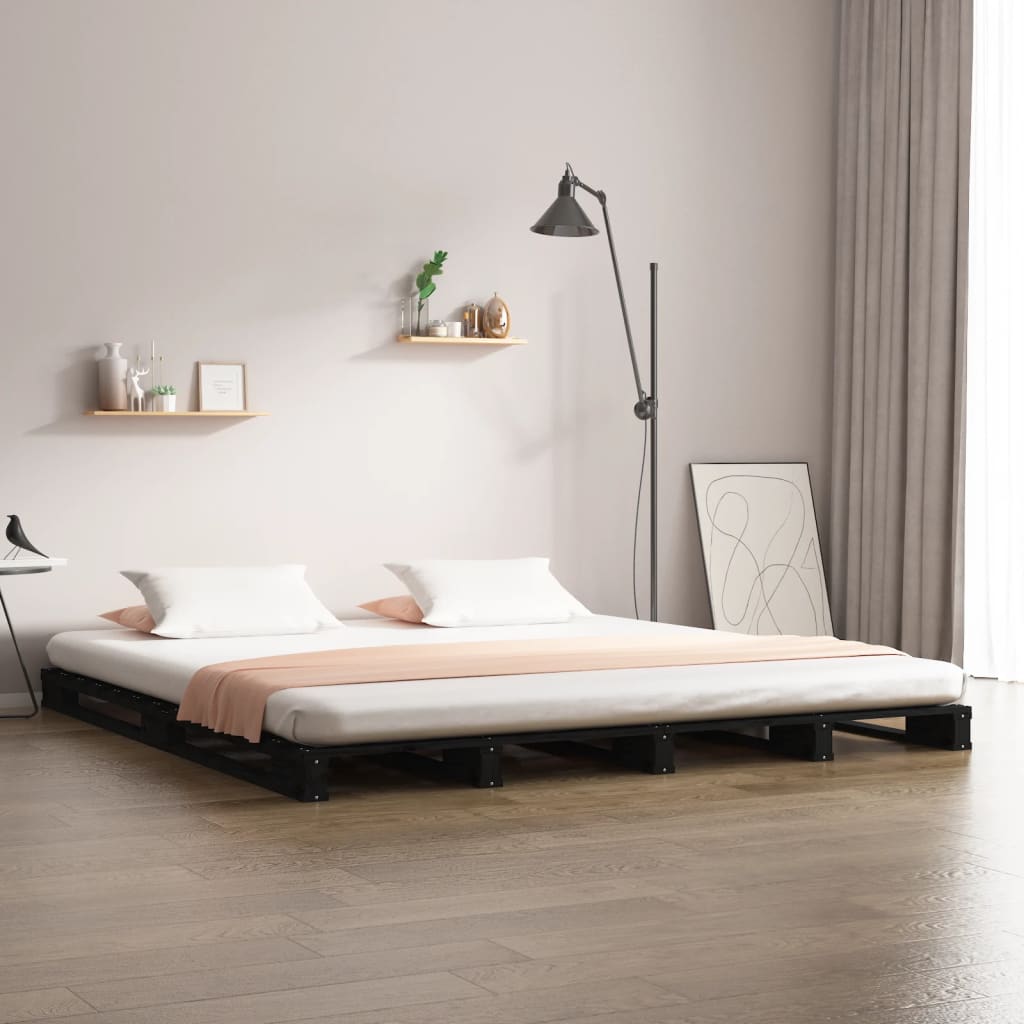 fekete tömör fenyőfa raklapágy 135 x 190 cm (Double)