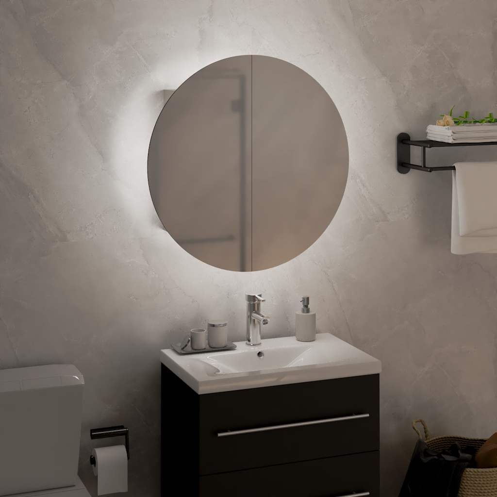 fehér fürdőszobai szekrény kerek tükörrel/LED-del 40x40x17,5 cm