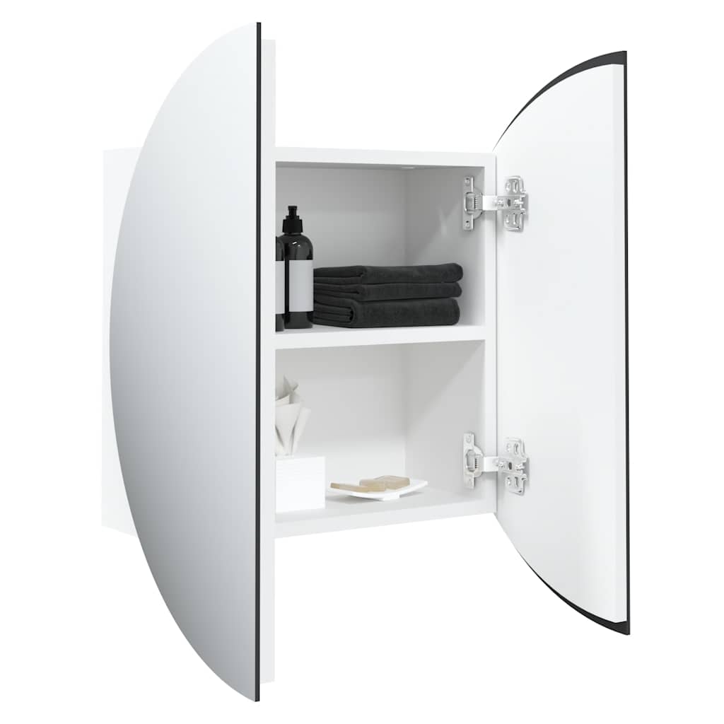 fehér fürdőszobai szekrény kerek tükörrel/LED-del 40x40x17,5 cm