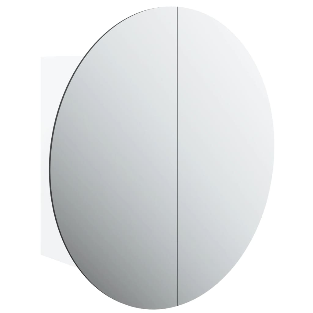 fehér fürdőszobai szekrény kerek tükörrel/LED-del 47x47x17,5 cm