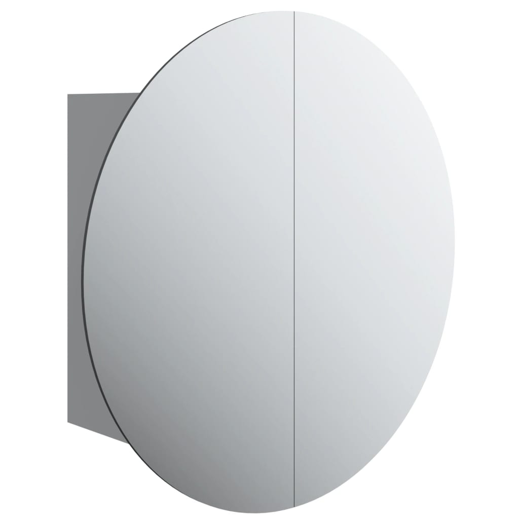 szürke fürdőszobaszekrény kerek tükörrel/LED-del 47x47x17,5 cm